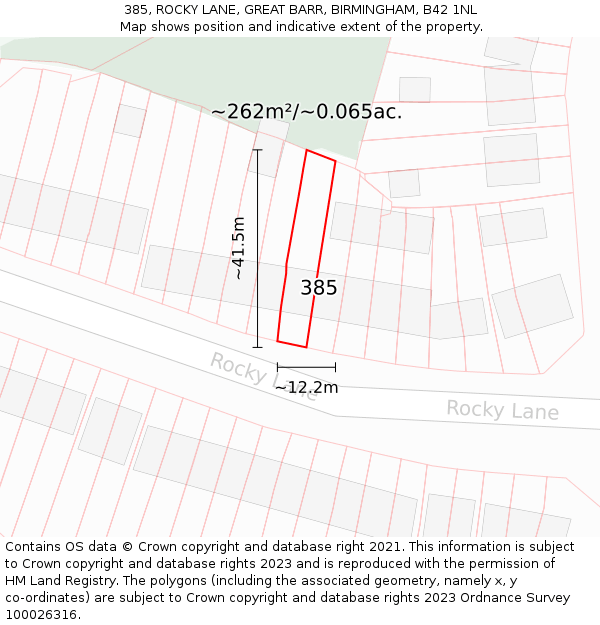 385, ROCKY LANE, GREAT BARR, BIRMINGHAM, B42 1NL: Plot and title map