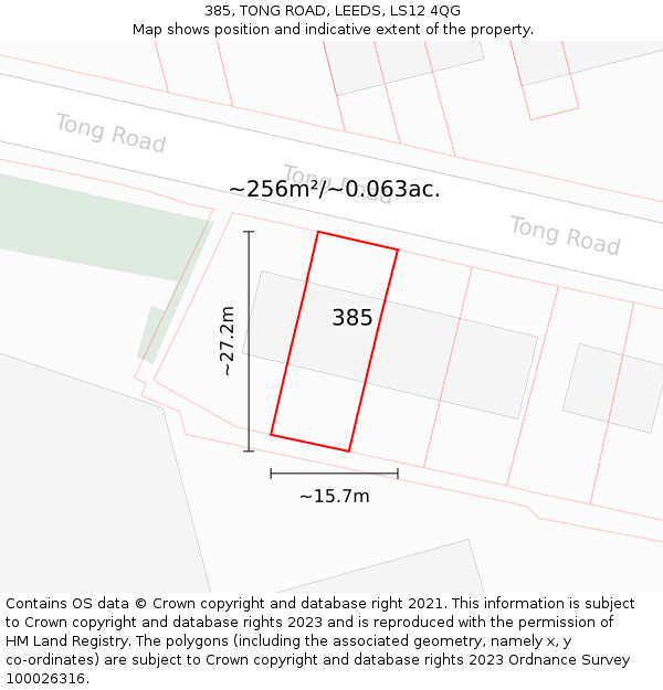 385, TONG ROAD, LEEDS, LS12 4QG: Plot and title map