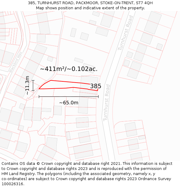 385, TURNHURST ROAD, PACKMOOR, STOKE-ON-TRENT, ST7 4QH: Plot and title map