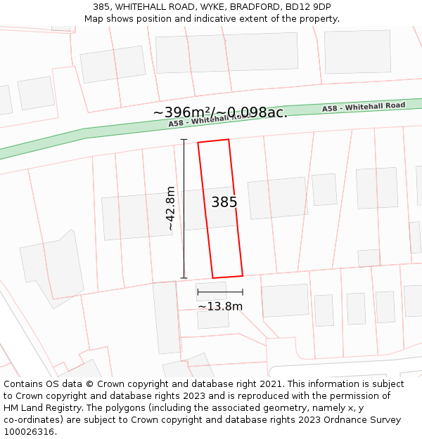 385, WHITEHALL ROAD, WYKE, BRADFORD, BD12 9DP: Plot and title map