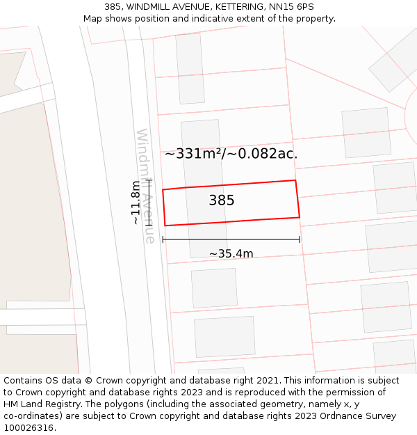 385, WINDMILL AVENUE, KETTERING, NN15 6PS: Plot and title map