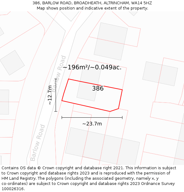 386, BARLOW ROAD, BROADHEATH, ALTRINCHAM, WA14 5HZ: Plot and title map