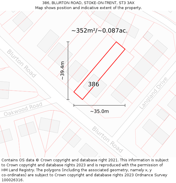 386, BLURTON ROAD, STOKE-ON-TRENT, ST3 3AX: Plot and title map