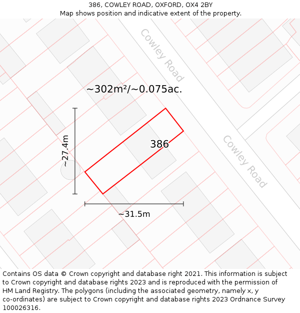 386, COWLEY ROAD, OXFORD, OX4 2BY: Plot and title map