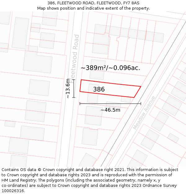 386, FLEETWOOD ROAD, FLEETWOOD, FY7 8AS: Plot and title map