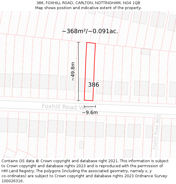 386, FOXHILL ROAD, CARLTON, NOTTINGHAM, NG4 1QB: Plot and title map