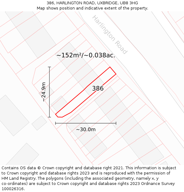 386, HARLINGTON ROAD, UXBRIDGE, UB8 3HG: Plot and title map