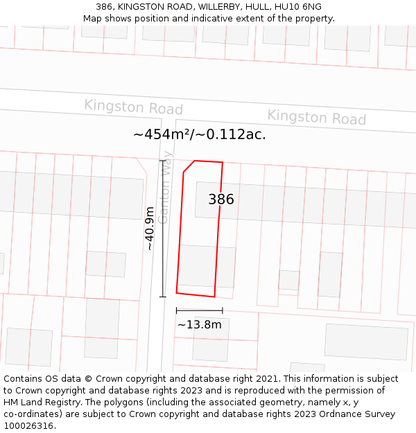 386, KINGSTON ROAD, WILLERBY, HULL, HU10 6NG: Plot and title map