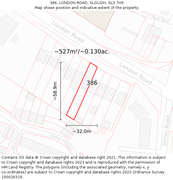 386, LONDON ROAD, SLOUGH, SL3 7HX: Plot and title map