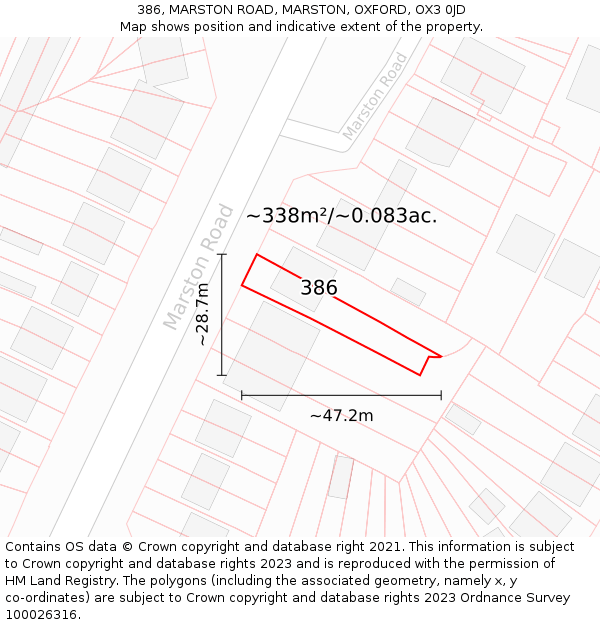 386, MARSTON ROAD, MARSTON, OXFORD, OX3 0JD: Plot and title map