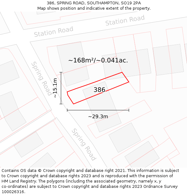 386, SPRING ROAD, SOUTHAMPTON, SO19 2PA: Plot and title map