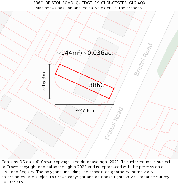 386C, BRISTOL ROAD, QUEDGELEY, GLOUCESTER, GL2 4QX: Plot and title map