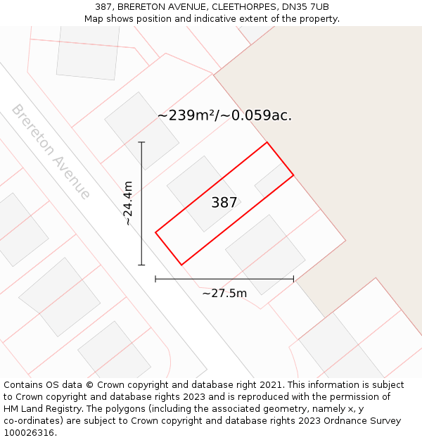 387, BRERETON AVENUE, CLEETHORPES, DN35 7UB: Plot and title map