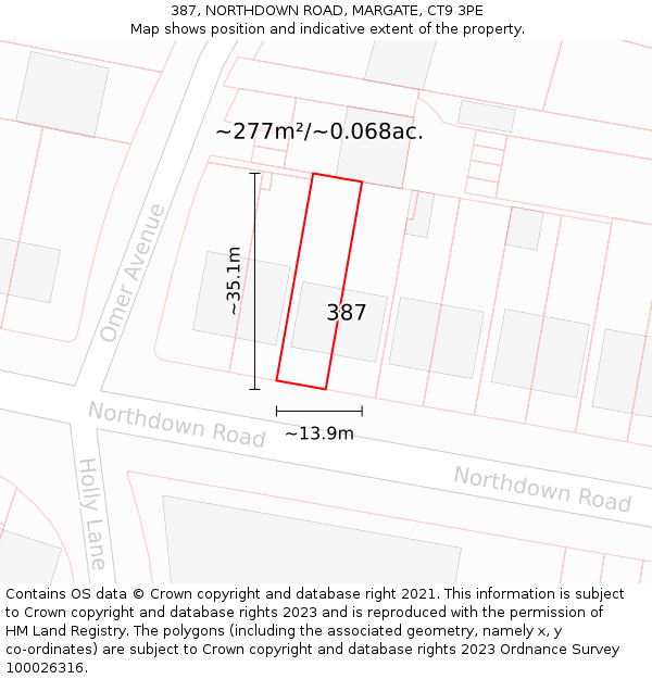 387, NORTHDOWN ROAD, MARGATE, CT9 3PE: Plot and title map