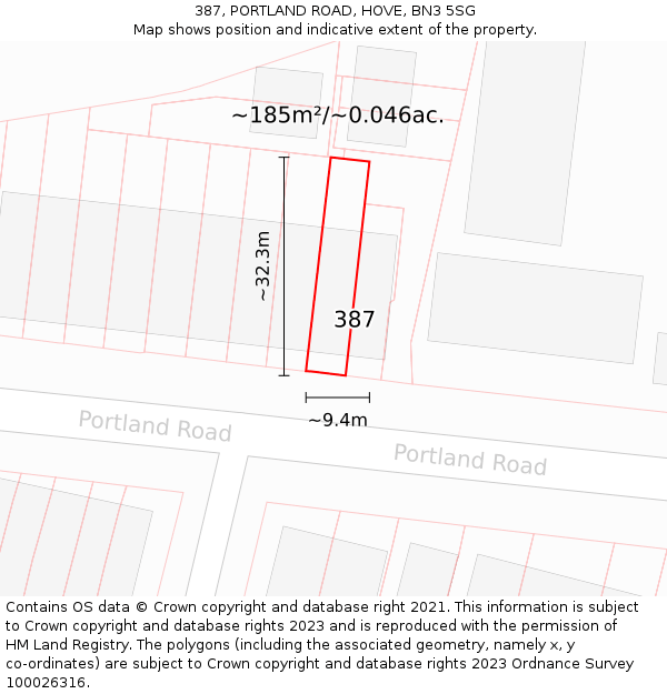 387, PORTLAND ROAD, HOVE, BN3 5SG: Plot and title map