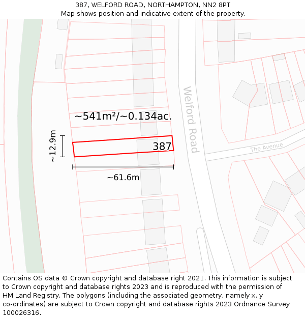 387, WELFORD ROAD, NORTHAMPTON, NN2 8PT: Plot and title map