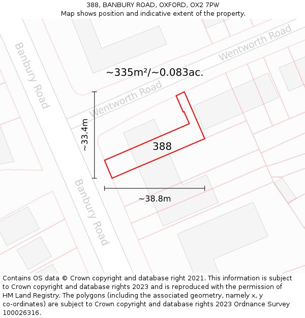 388, BANBURY ROAD, OXFORD, OX2 7PW: Plot and title map