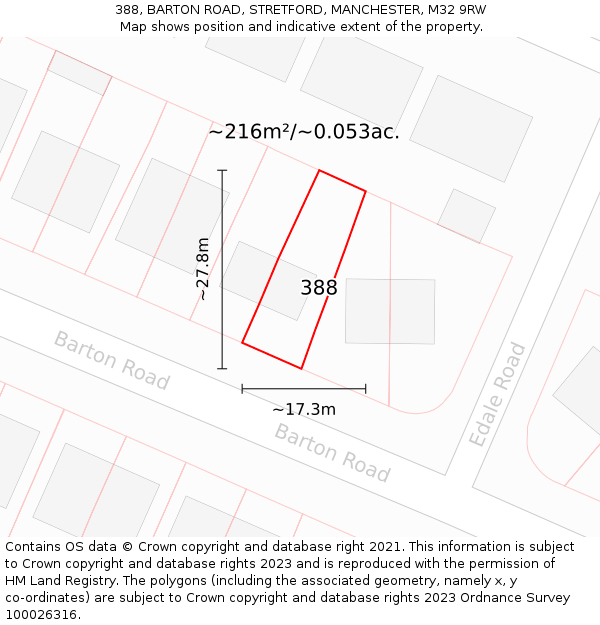 388, BARTON ROAD, STRETFORD, MANCHESTER, M32 9RW: Plot and title map