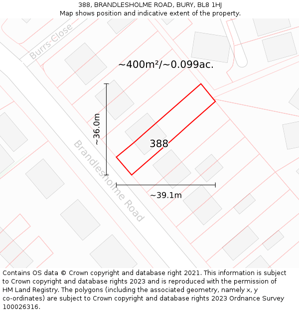 388, BRANDLESHOLME ROAD, BURY, BL8 1HJ: Plot and title map