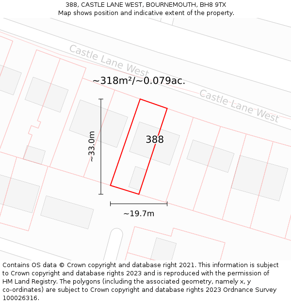 388, CASTLE LANE WEST, BOURNEMOUTH, BH8 9TX: Plot and title map