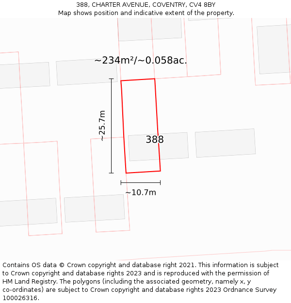 388, CHARTER AVENUE, COVENTRY, CV4 8BY: Plot and title map