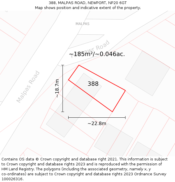 388, MALPAS ROAD, NEWPORT, NP20 6GT: Plot and title map