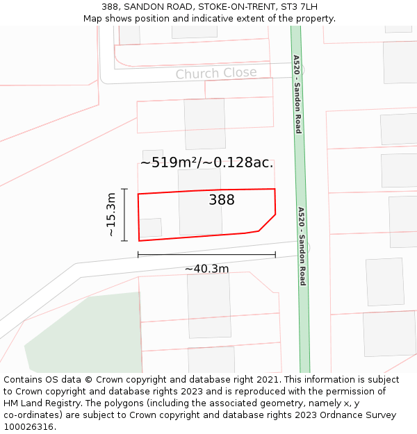 388, SANDON ROAD, STOKE-ON-TRENT, ST3 7LH: Plot and title map