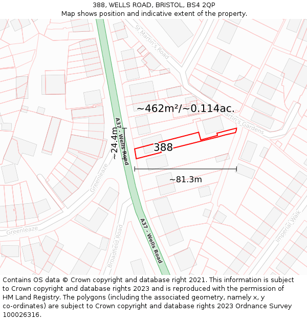 388, WELLS ROAD, BRISTOL, BS4 2QP: Plot and title map