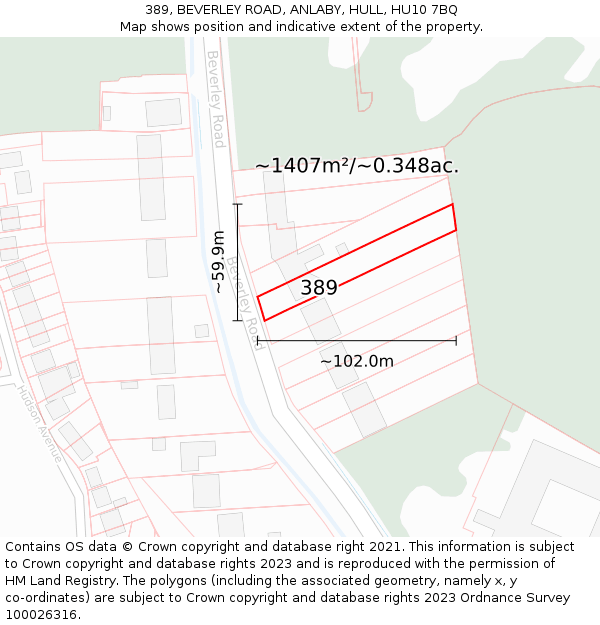 389, BEVERLEY ROAD, ANLABY, HULL, HU10 7BQ: Plot and title map