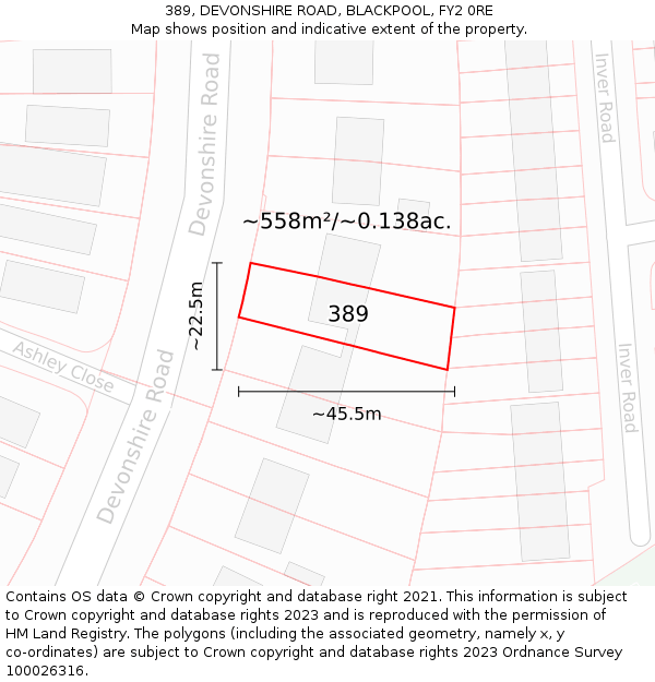 389, DEVONSHIRE ROAD, BLACKPOOL, FY2 0RE: Plot and title map