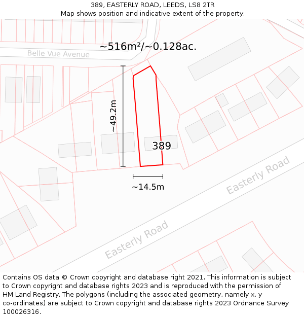 389, EASTERLY ROAD, LEEDS, LS8 2TR: Plot and title map