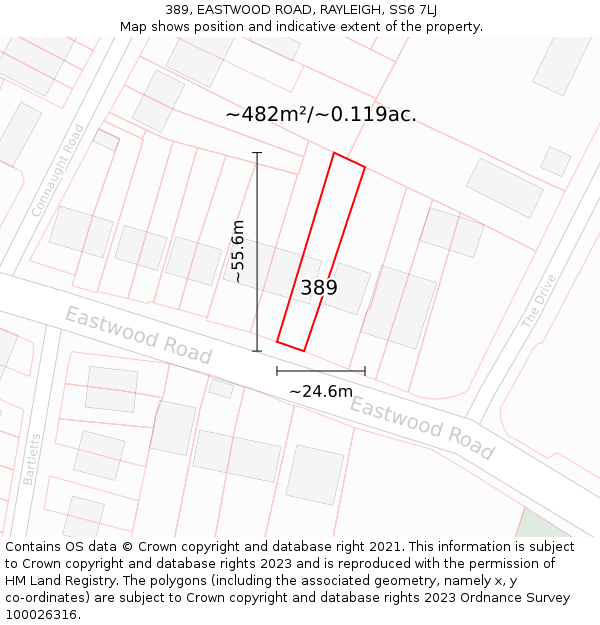 389, EASTWOOD ROAD, RAYLEIGH, SS6 7LJ: Plot and title map