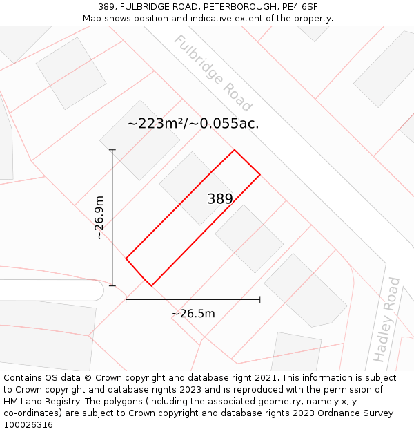 389, FULBRIDGE ROAD, PETERBOROUGH, PE4 6SF: Plot and title map