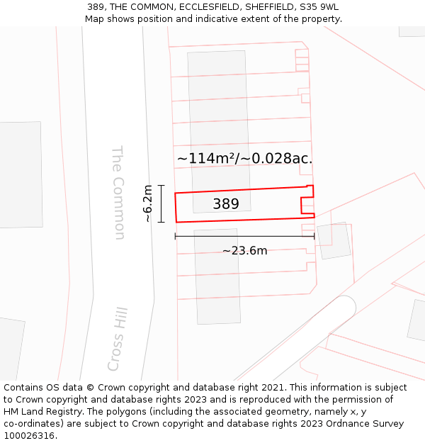 389, THE COMMON, ECCLESFIELD, SHEFFIELD, S35 9WL: Plot and title map