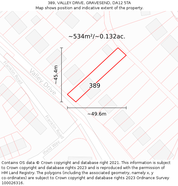 389, VALLEY DRIVE, GRAVESEND, DA12 5TA: Plot and title map