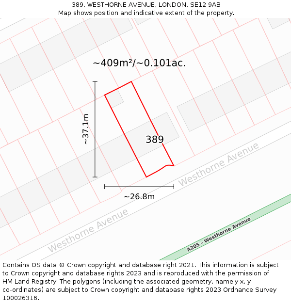 389, WESTHORNE AVENUE, LONDON, SE12 9AB: Plot and title map