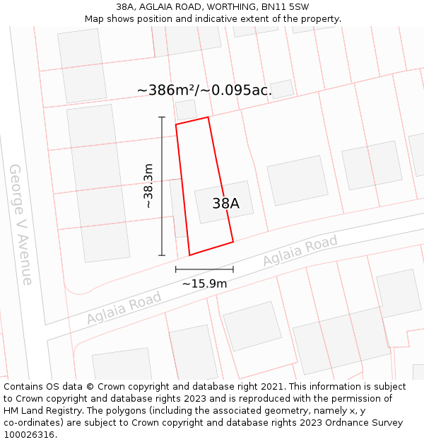 38A, AGLAIA ROAD, WORTHING, BN11 5SW: Plot and title map