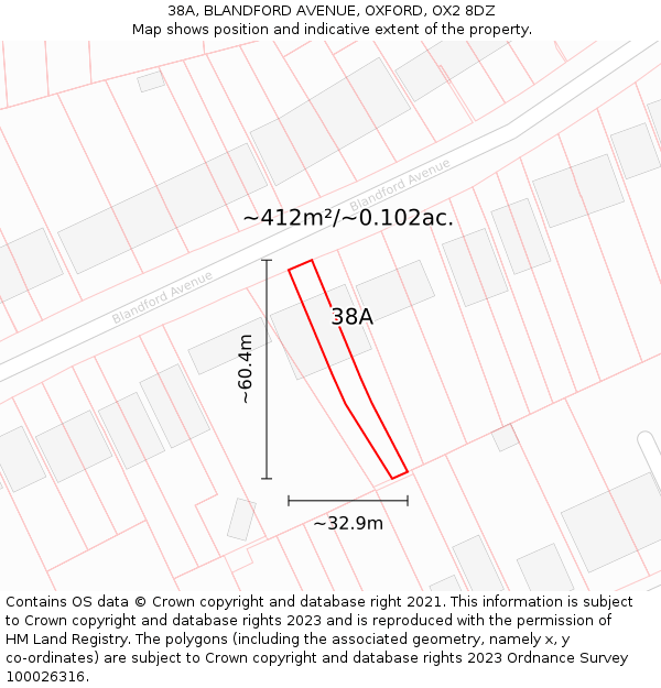 38A, BLANDFORD AVENUE, OXFORD, OX2 8DZ: Plot and title map