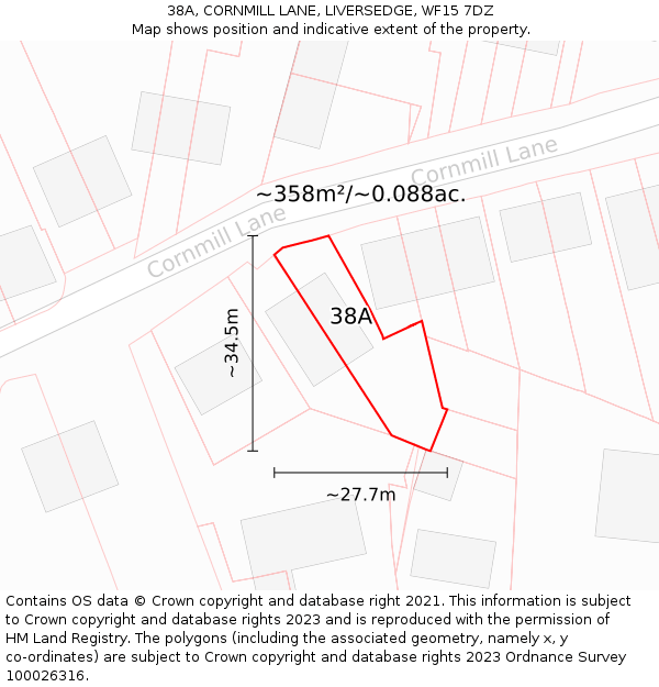 38A, CORNMILL LANE, LIVERSEDGE, WF15 7DZ: Plot and title map