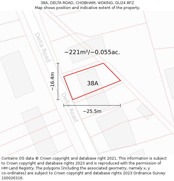 38A, DELTA ROAD, CHOBHAM, WOKING, GU24 8PZ: Plot and title map