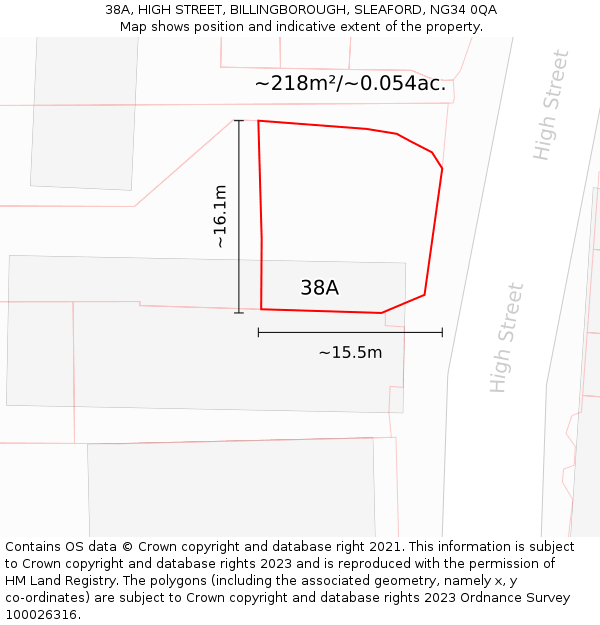 38A, HIGH STREET, BILLINGBOROUGH, SLEAFORD, NG34 0QA: Plot and title map