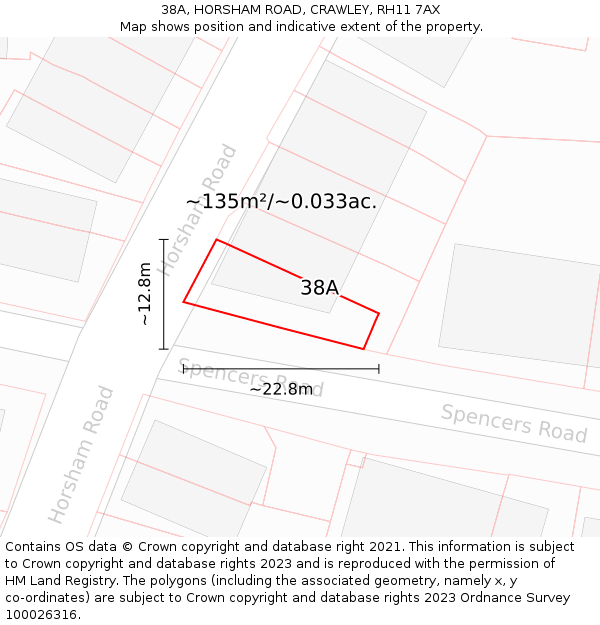 38A, HORSHAM ROAD, CRAWLEY, RH11 7AX: Plot and title map