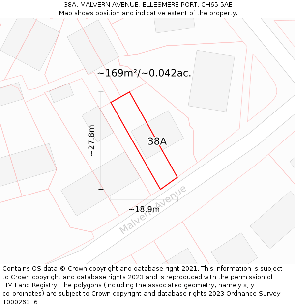 38A, MALVERN AVENUE, ELLESMERE PORT, CH65 5AE: Plot and title map