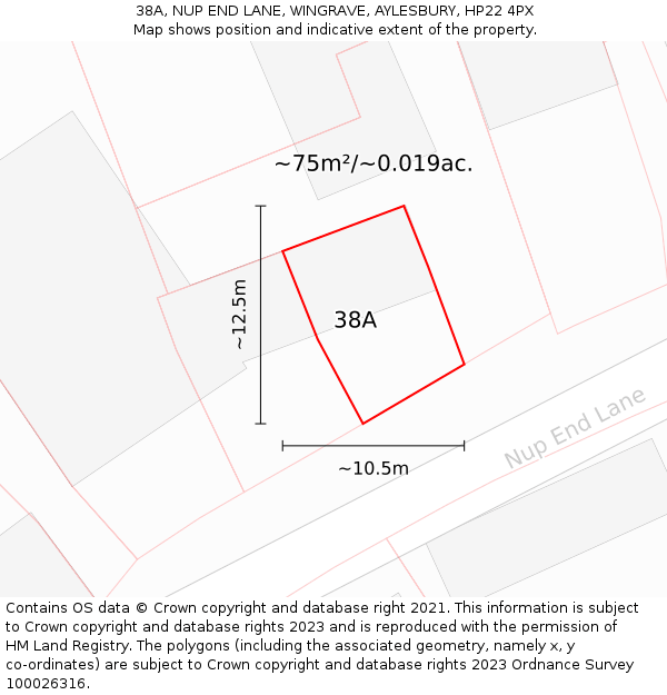 38A, NUP END LANE, WINGRAVE, AYLESBURY, HP22 4PX: Plot and title map