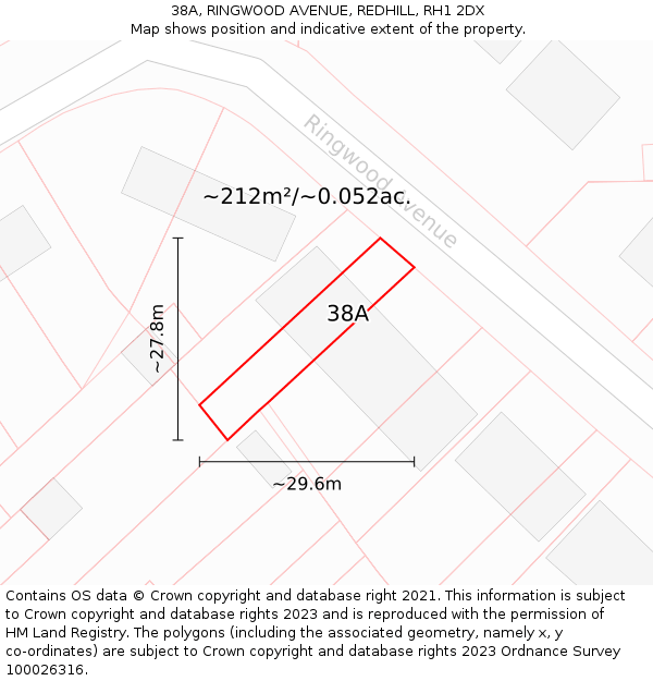 38A, RINGWOOD AVENUE, REDHILL, RH1 2DX: Plot and title map