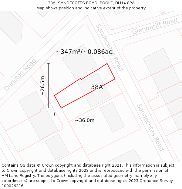 38A, SANDECOTES ROAD, POOLE, BH14 8PA: Plot and title map