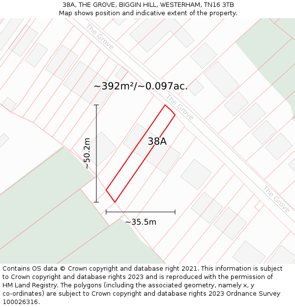 38A, THE GROVE, BIGGIN HILL, WESTERHAM, TN16 3TB: Plot and title map