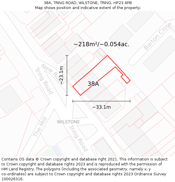 38A, TRING ROAD, WILSTONE, TRING, HP23 4PB: Plot and title map