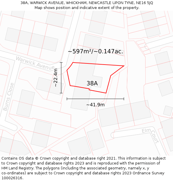 38A, WARWICK AVENUE, WHICKHAM, NEWCASTLE UPON TYNE, NE16 5JQ: Plot and title map