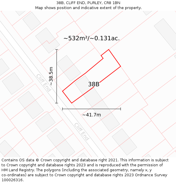 38B, CLIFF END, PURLEY, CR8 1BN: Plot and title map